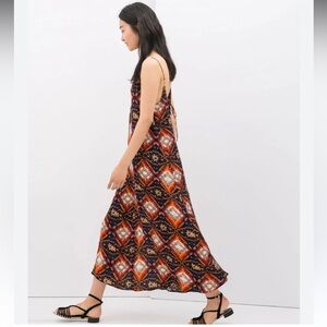 Zara Boho Aztec Seaside Soirée Slip Maxi Dress in Multi-Color. Size Large